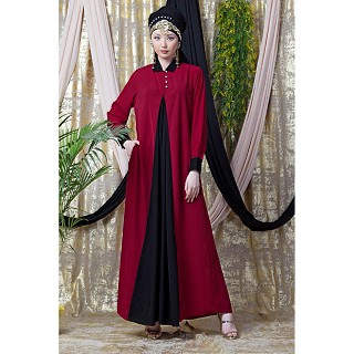 Collared Casual abaya - Red-Black color